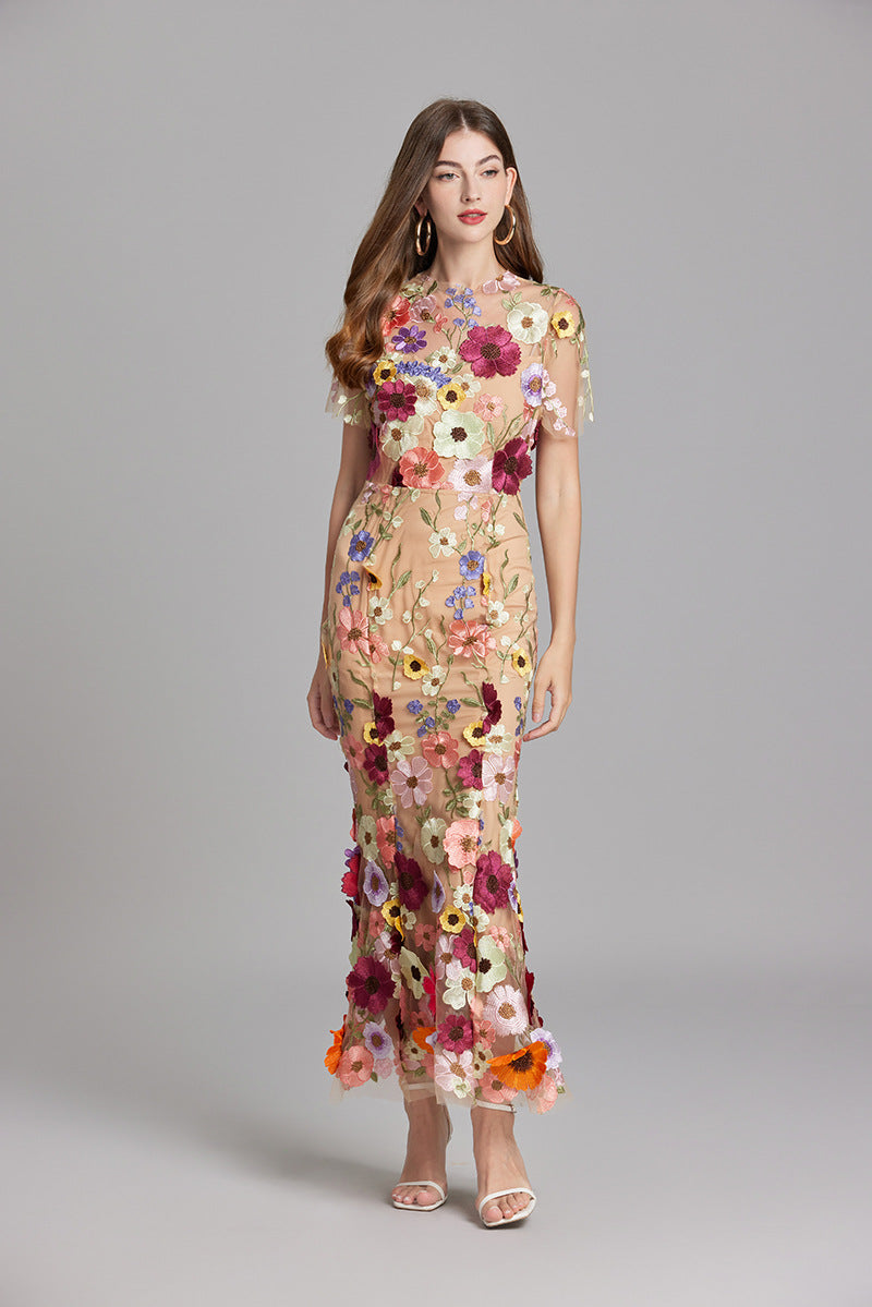 Vrouwen Floral Finesse Jurk Met 3D Bloem Borduurwerk 9