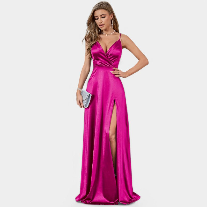 Vrouwen Formele Maxi Jurk Met V-Hals Satin 1