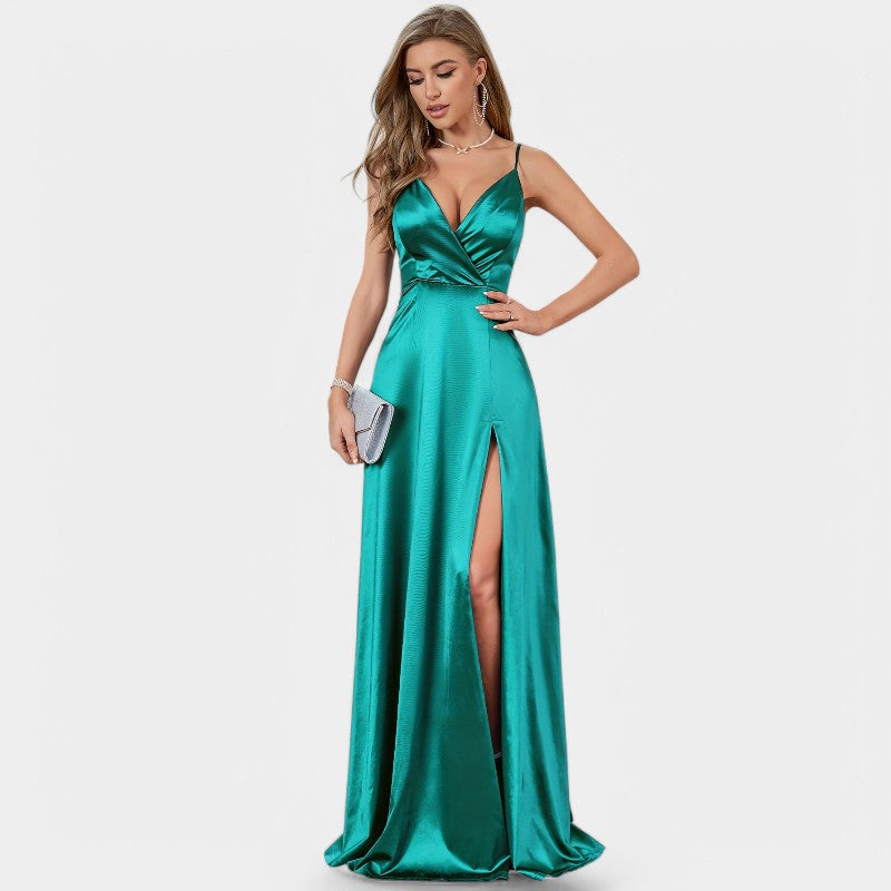 Vrouwen Formele Maxi Jurk Met V-Hals Satin 2
