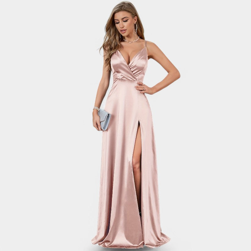 Vrouwen Formele Maxi Jurk Met V-Hals Satin 3