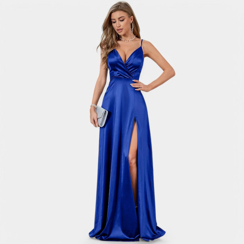 Vrouwen Formele Maxi Jurk Met V-Hals Satin 4