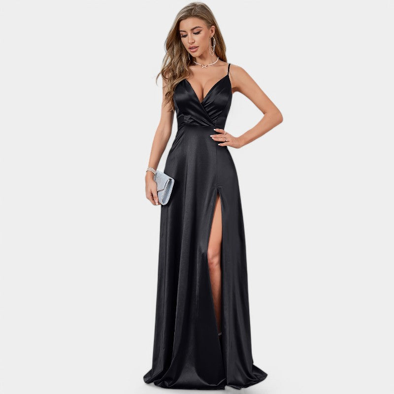 Vrouwen Formele Maxi Jurk Met V-Hals Satin 5
