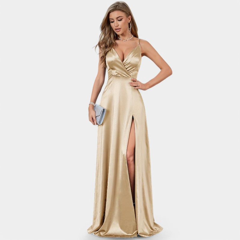 Vrouwen Formele Maxi Jurk Met V-Hals Satin 6