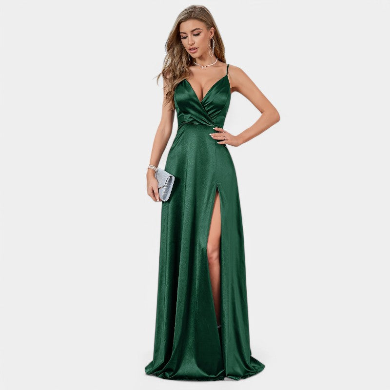 Vrouwen Formele Maxi Jurk Met V-Hals Satin 7
