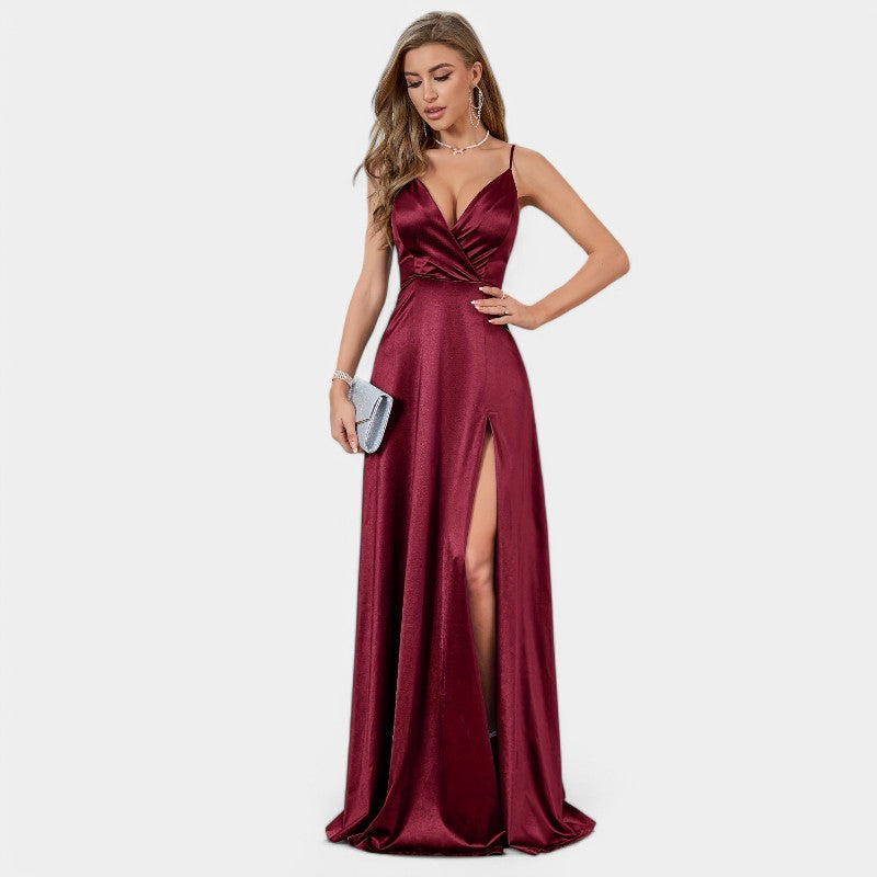 Vrouwen Formele Maxi Jurk Met V-Hals Satin 8