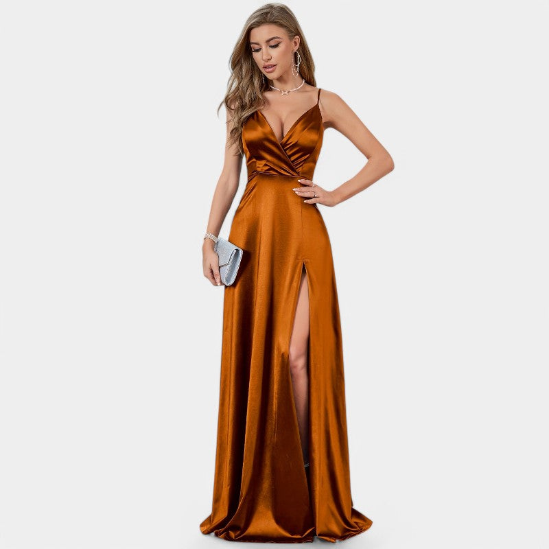 Vrouwen Formele Maxi Jurk Met V-Hals Satin 9