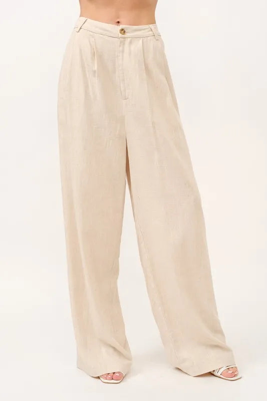 Vrouwen Hoge Taille Wijde Pantalon Linnenmix 1