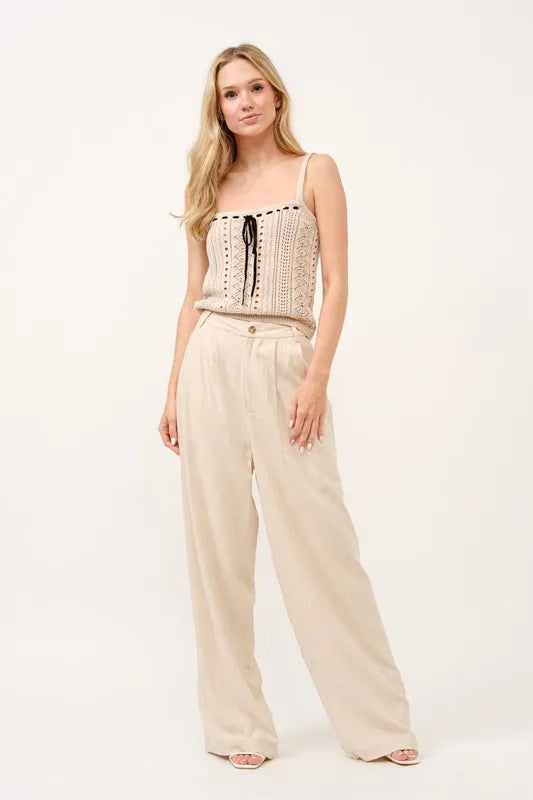 Vrouwen Hoge Taille Wijde Pantalon Linnenmix 4