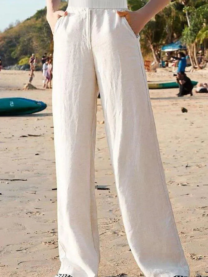 Vrouwen Hoge Taille Wijde Pantalon van Luchtig Materiaal 3