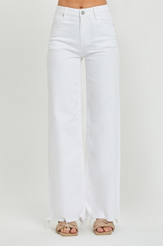 Vrouwen Hoge Taille Wijdere Jeans Wit 1
