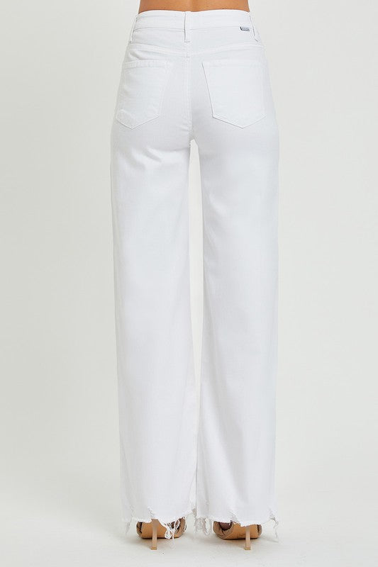 Vrouwen Hoge Taille Wijdere Jeans Wit 3