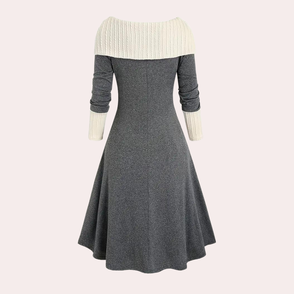 Vrouwen Kleurblok Jurk met Vetersluiting 1