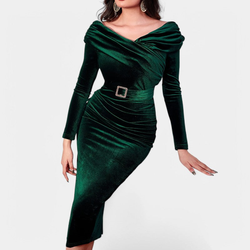 Vrouwen Lange Mouwen Bodycon Jurk Zachte Velours 1
