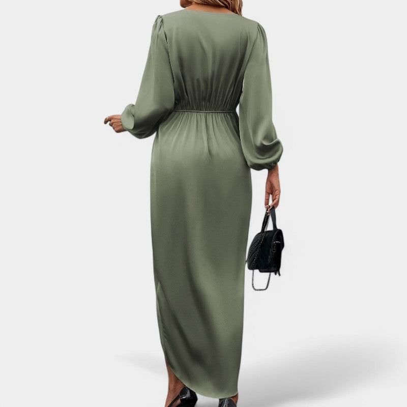 Vrouwen Lange Mouwen Maxi Jurk Hoge Split Polyester 1