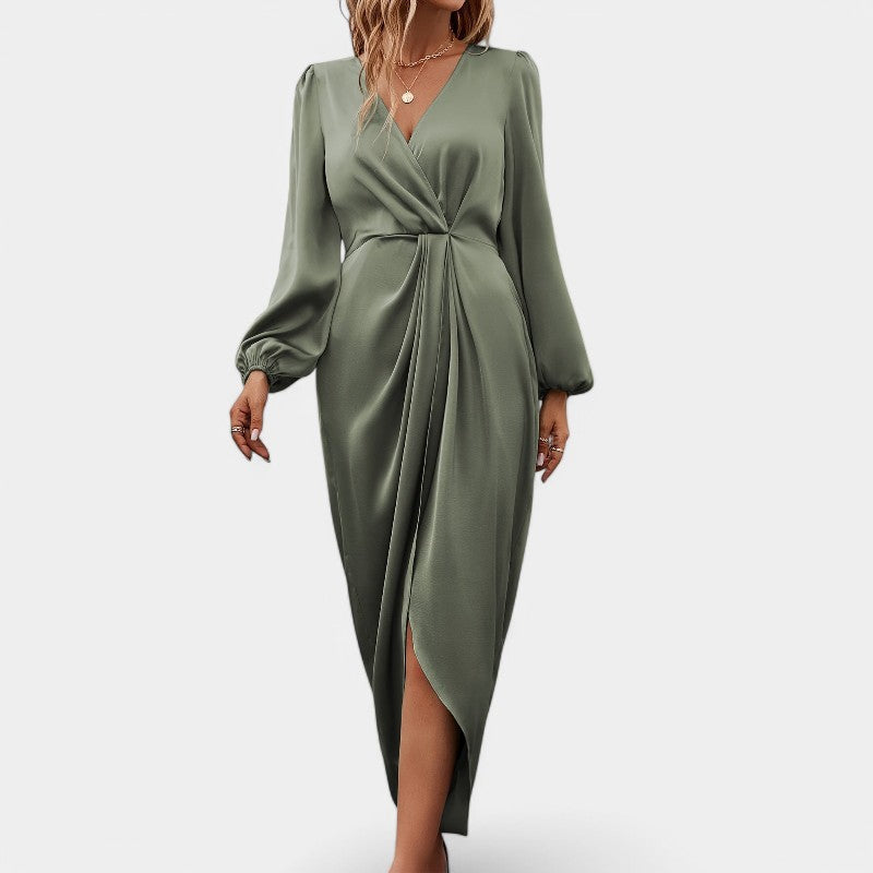 Vrouwen Lange Mouwen Maxi Jurk Hoge Split Polyester 4