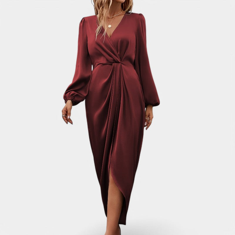 Vrouwen Lange Mouwen Maxi Jurk Hoge Split Polyester 5