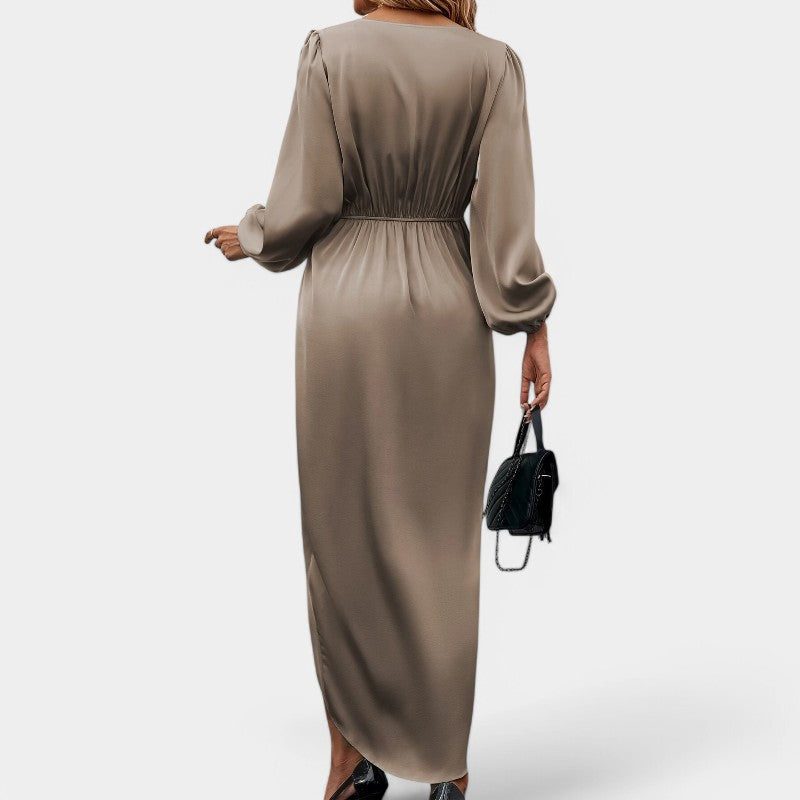 Vrouwen Lange Mouwen Maxi Jurk Hoge Split Polyester 6
