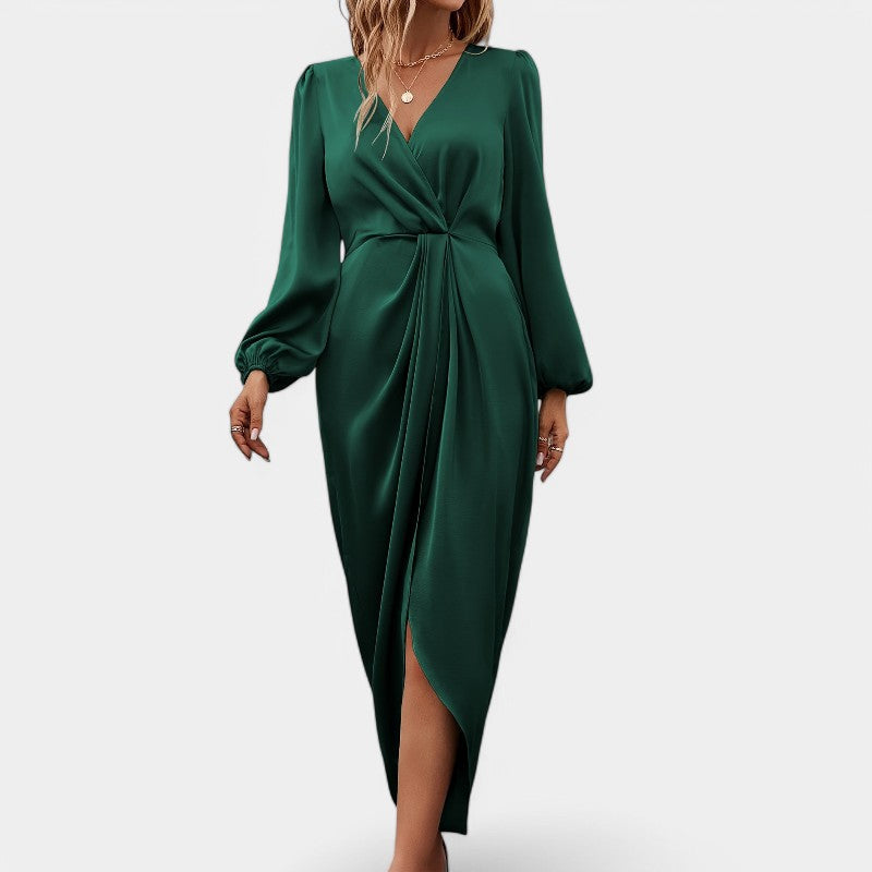 Vrouwen Lange Mouwen Maxi Jurk Hoge Split Polyester 7