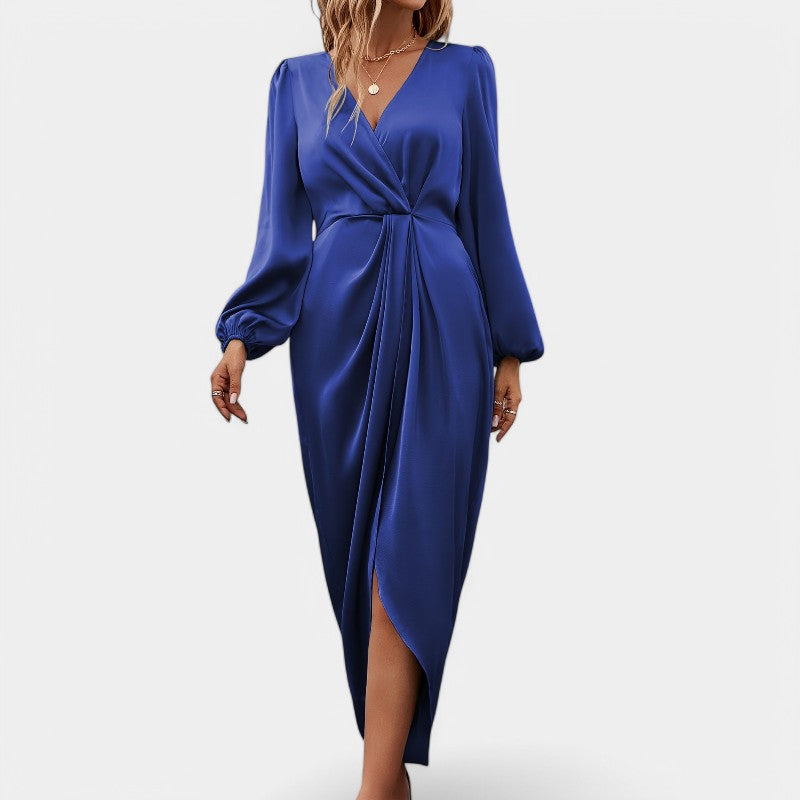 Vrouwen Lange Mouwen Maxi Jurk Hoge Split Polyester 8