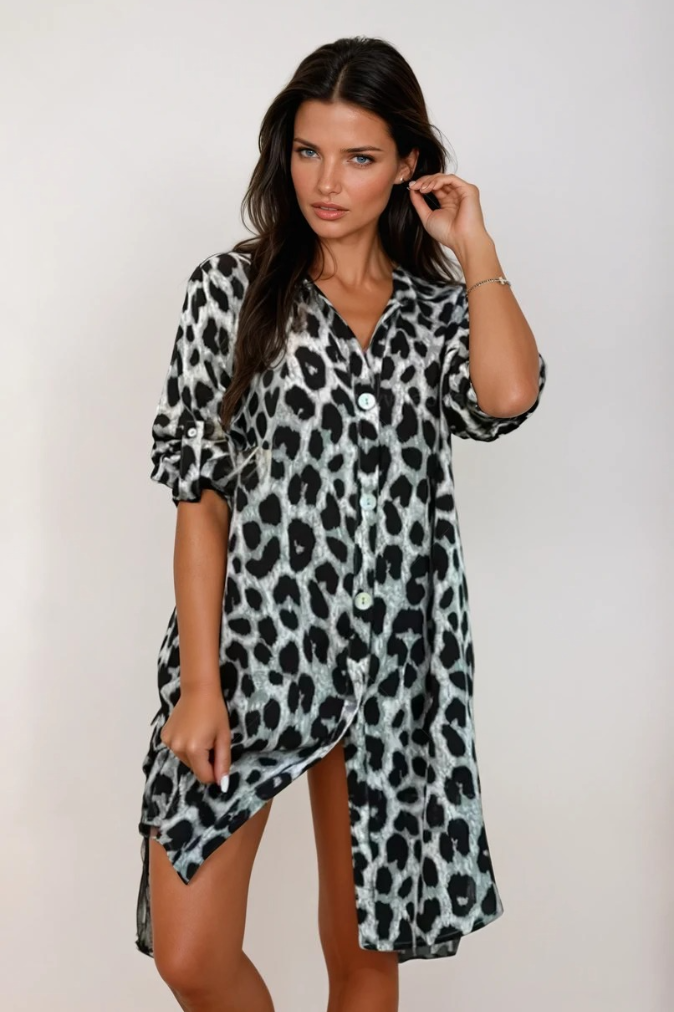 Vrouwen Leopard Geprinte Jurk Elegante Stijl 2