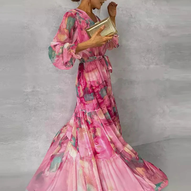 Vrouwen Maxi Jurk Bloemenprint Elegante Stijl 2