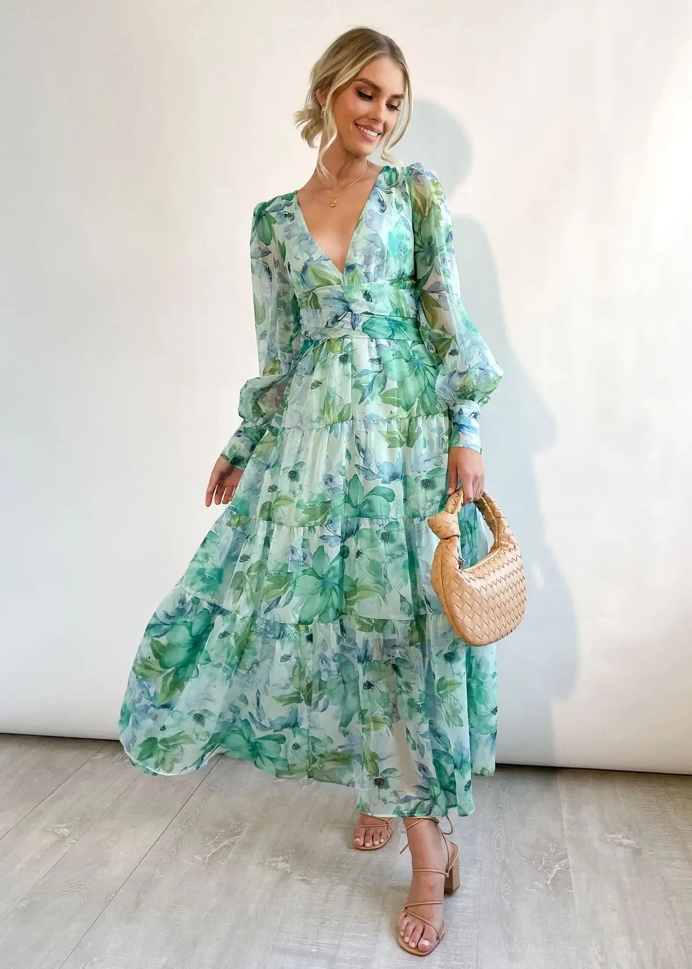 Vrouwen Maxi Jurk Elegante Chiffon Lange Mouwen 2