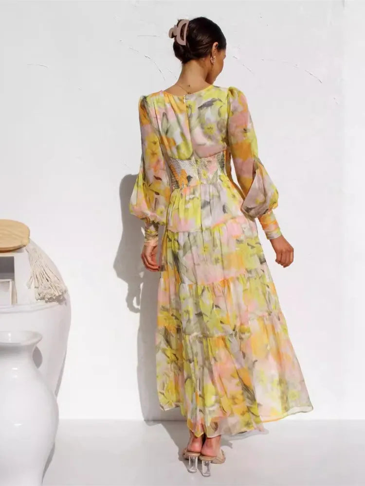 Vrouwen Maxi Jurk Elegante Chiffon Lange Mouwen 4