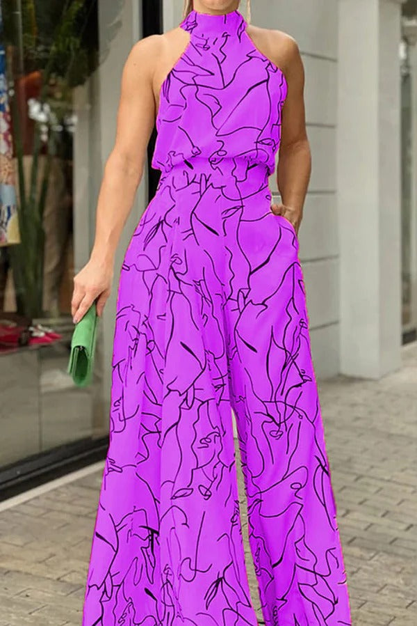 Vrouwen Maxi Jurk Halter Neklijn met Abstracte Print 1