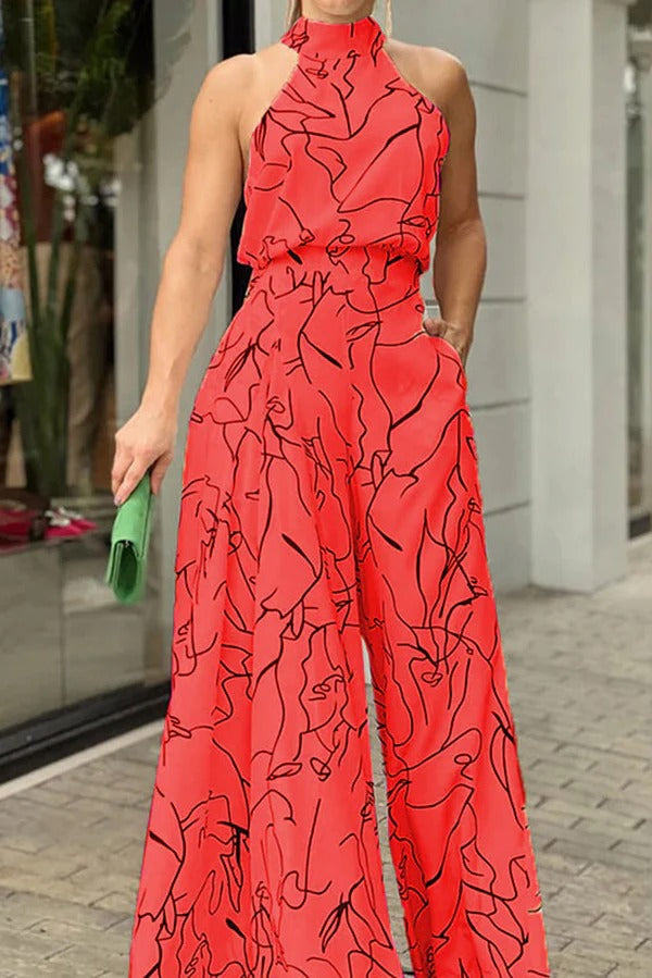 Vrouwen Maxi Jurk Halter Neklijn met Abstracte Print 2