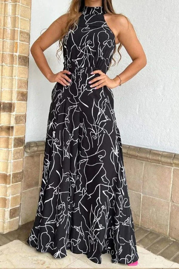 Vrouwen Maxi Jurk Halter Neklijn met Abstracte Print 3