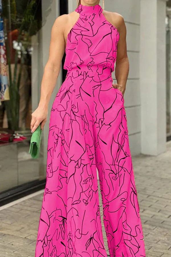 Vrouwen Maxi Jurk Halter Neklijn met Abstracte Print 4