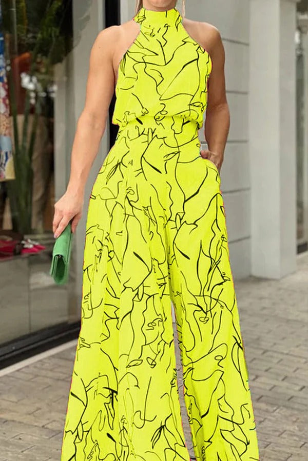 Vrouwen Maxi Jurk Halter Neklijn met Abstracte Print 5