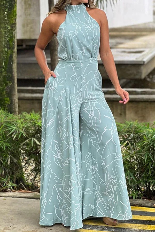 Vrouwen Maxi Jurk Halter Neklijn met Abstracte Print 6