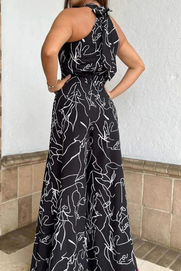 Vrouwen Maxi Jurk Halter Neklijn met Abstracte Print 8