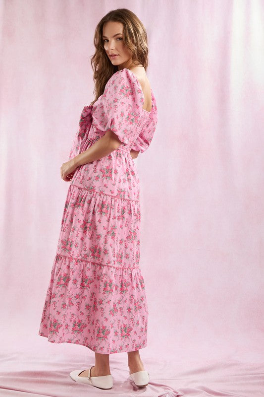 Vrouwen Maxi Jurk Met Bloemenprint Voorzijde Strik Detail 4