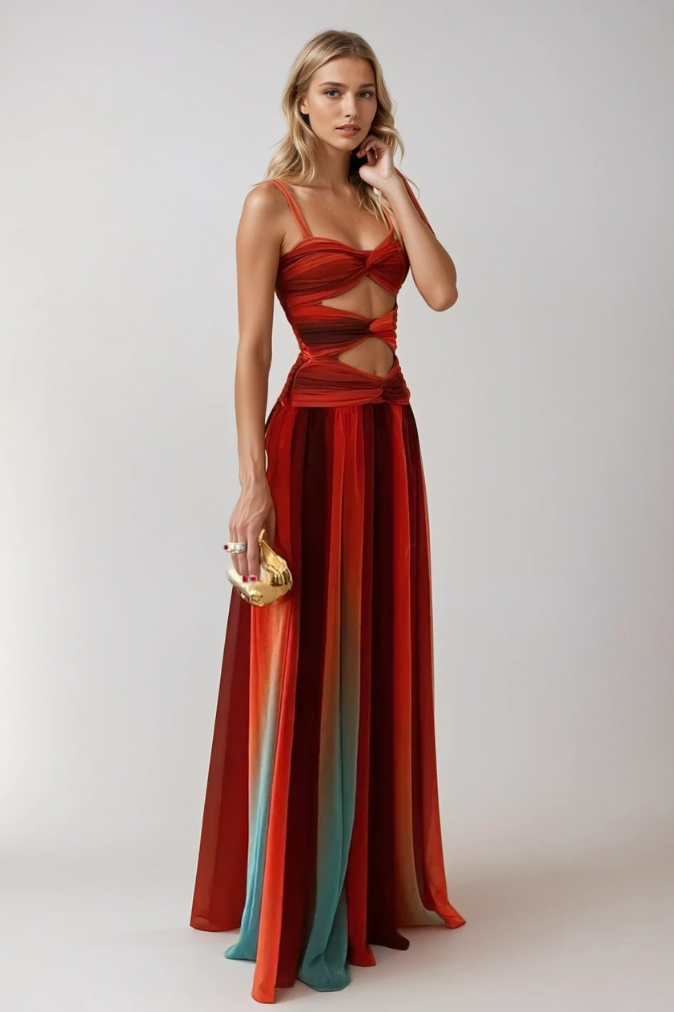 Vrouwen Maxi Jurk Ombre Stijl Elegante Drapé 1
