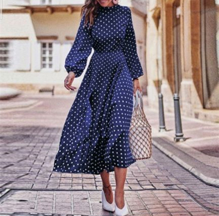 Vrouwen Maxi Jurk Polka Dot Lange Mouwen 1