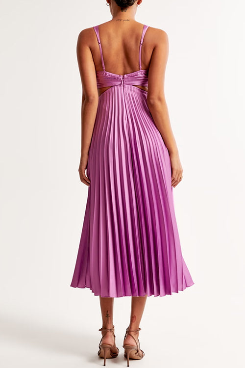 Vrouwen Maxi Jurk V-Hals Cut Out Taille Zonder Mouwen Geplooid 1
