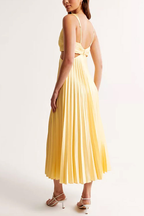 Vrouwen Maxi Jurk V-Hals Cut Out Taille Zonder Mouwen Geplooid 2