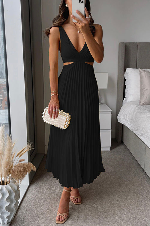 Vrouwen Maxi Jurk V-Hals Cut Out Taille Zonder Mouwen Geplooid 7