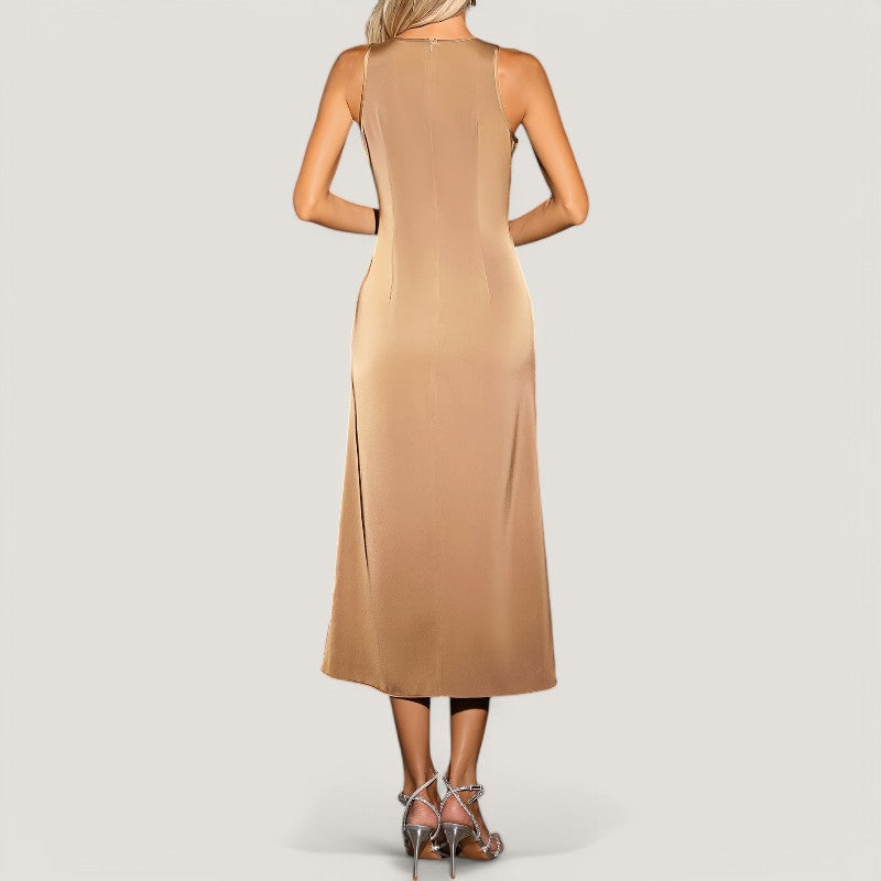 Vrouwen Maxi Jurk Vloeiende Satin Zonder Mouwen 4