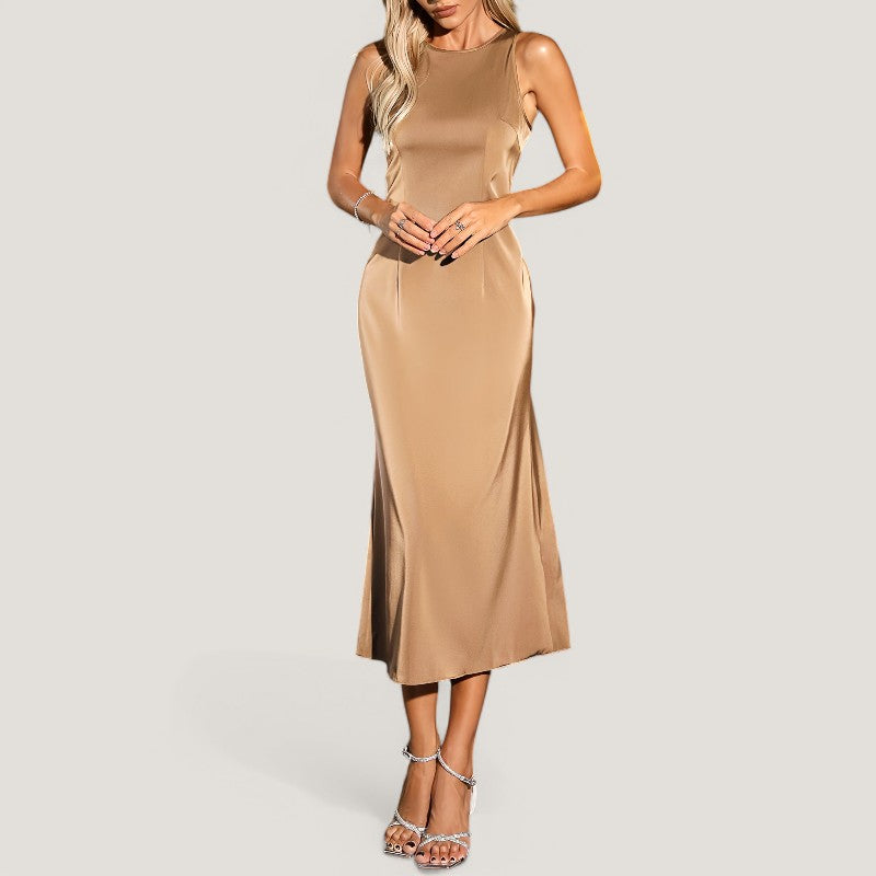 Vrouwen Maxi Jurk Vloeiende Satin Zonder Mouwen 5