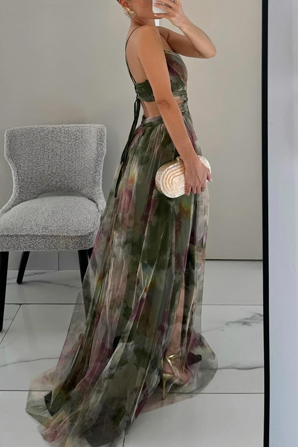 Vrouwen Maxi Jurk Waterverfprint Crisscross 5