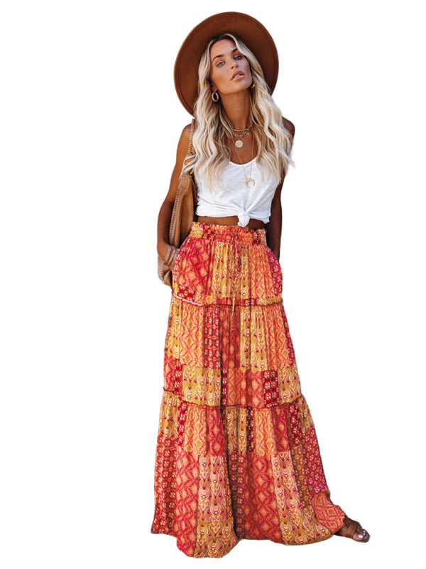 Vrouwen Maxi Rok Bohemian Hoge Taille Losse Stijl Polyester 0