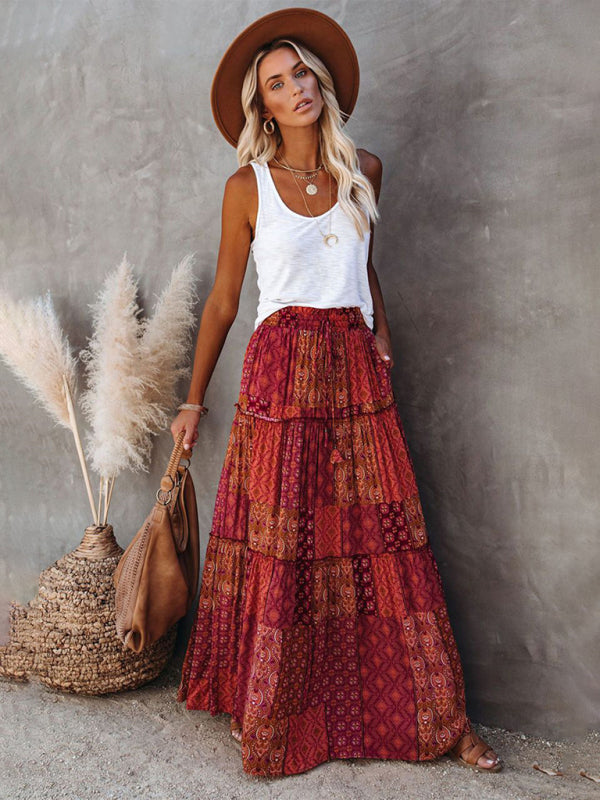 Vrouwen Maxi Rok Bohemian Hoge Taille Losse Stijl Polyester 1