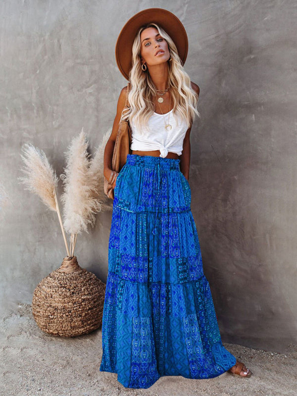 Vrouwen Maxi Rok Bohemian Hoge Taille Losse Stijl Polyester 4