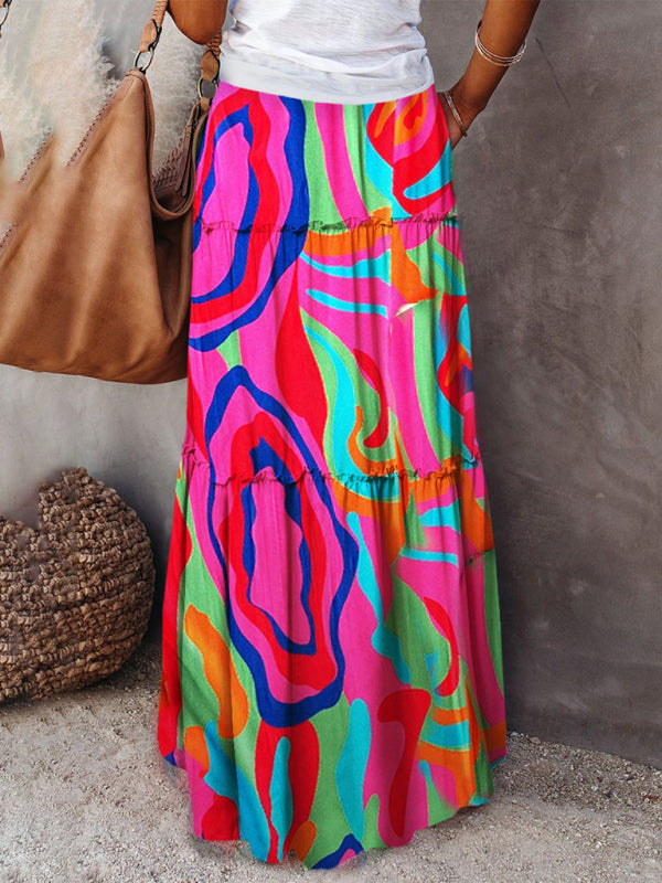 Vrouwen Maxi Rok Bohemian Hoge Taille Losse Stijl Polyester 7