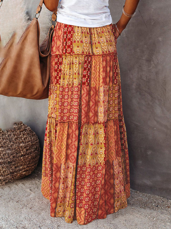 Vrouwen Maxi Rok Bohemian Hoge Taille Losse Stijl Polyester 8