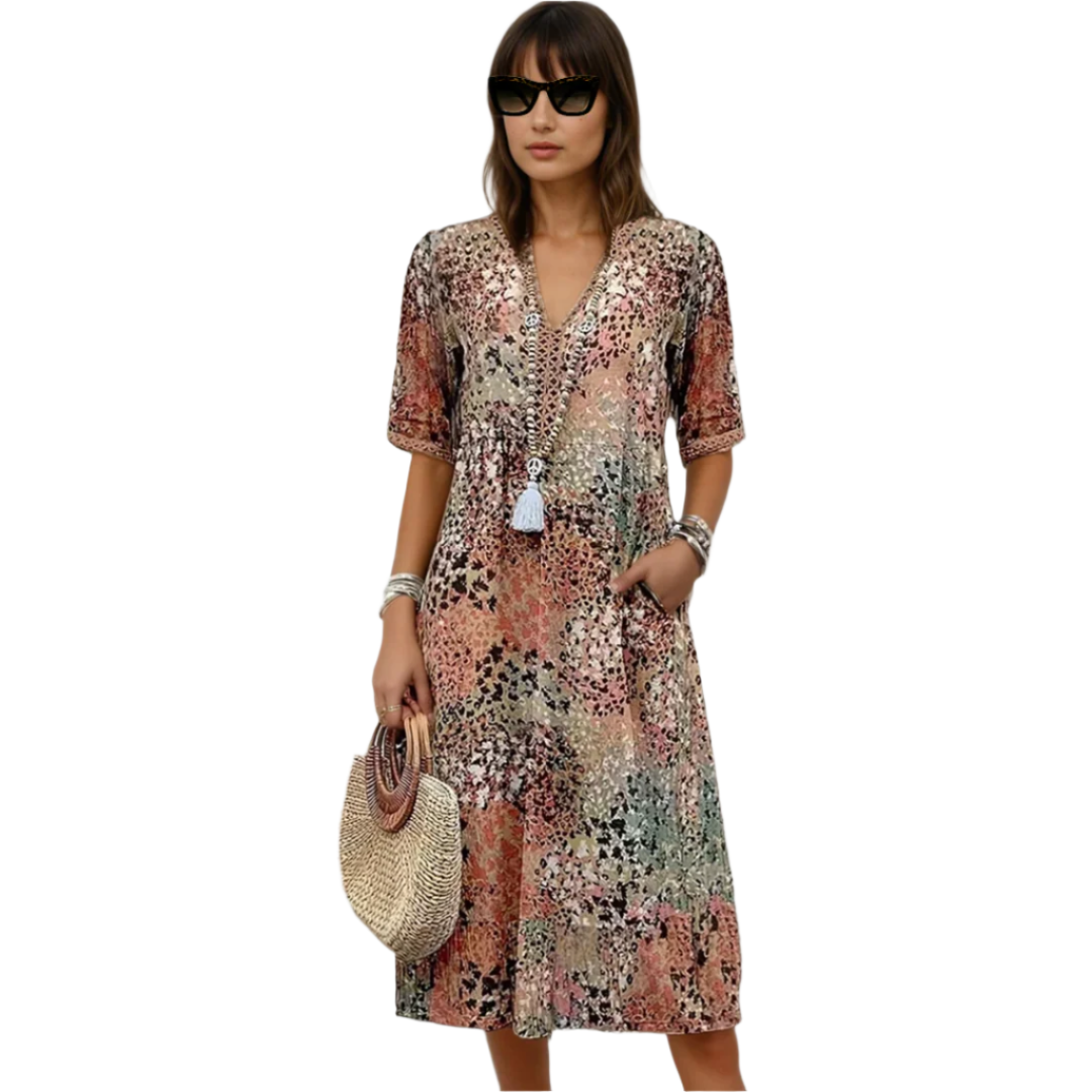 Vrouwen Mid-Length Jurk Vloeiende Stijl 0