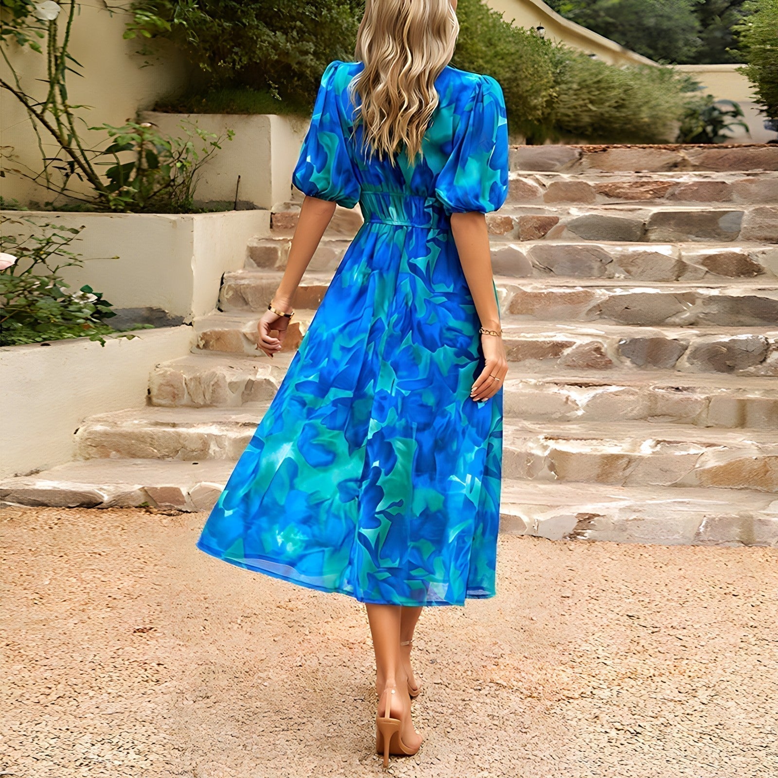 Vrouwen Midi Jurk V-Hals Bloemenontwerp Zomer Kleding Dames 4